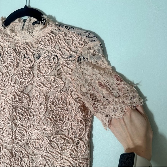 Zara Trafaluc Lace Blouse Crop Shirt Zip Back Blush Pink Women’s Size Small - Picture 3 of 10